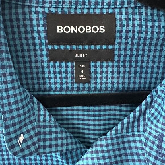 Bonobos Blue Check Slim Fit Medium Long Men's Shirt - Picture 2 of 11